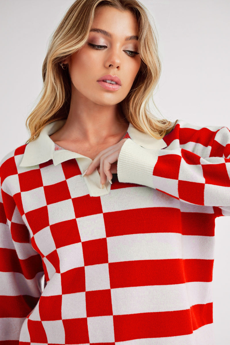 Aemi + Co Striped & Checkered Drop Shoulder Sweater - Brittney MADE