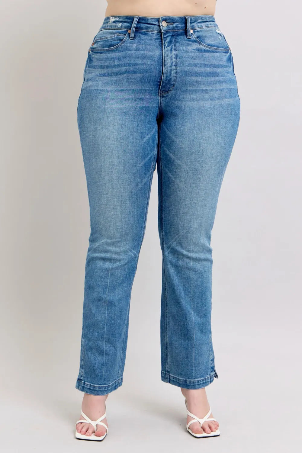 Judy Blue HW Tummy Control Vintage Wash Side Slit Slim Boot Jeans - Brittney MADE