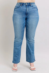 Judy Blue HW Tummy Control Vintage Wash Side Slit Slim Boot Jeans - Brittney MADE