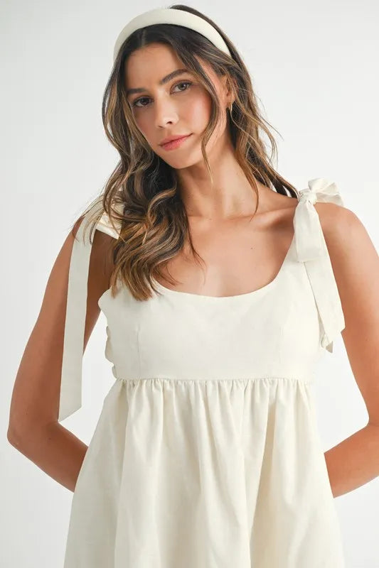 MABLE Zig Zag Embroidered Shoulder Tie Mini Dress - Brittney MADE
