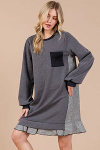 Ces Femme Striped Patchwork Round Neck Terry Sweatshirt Dress - Brittney MADE