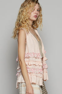 POL Ruffled Open Front Sleeveless Cardigan - Brittney MADE
