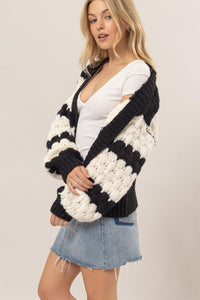 HYFVE Scallop Striped Open Front Long Sleeve Sweater Cardigan - Brittney MADE