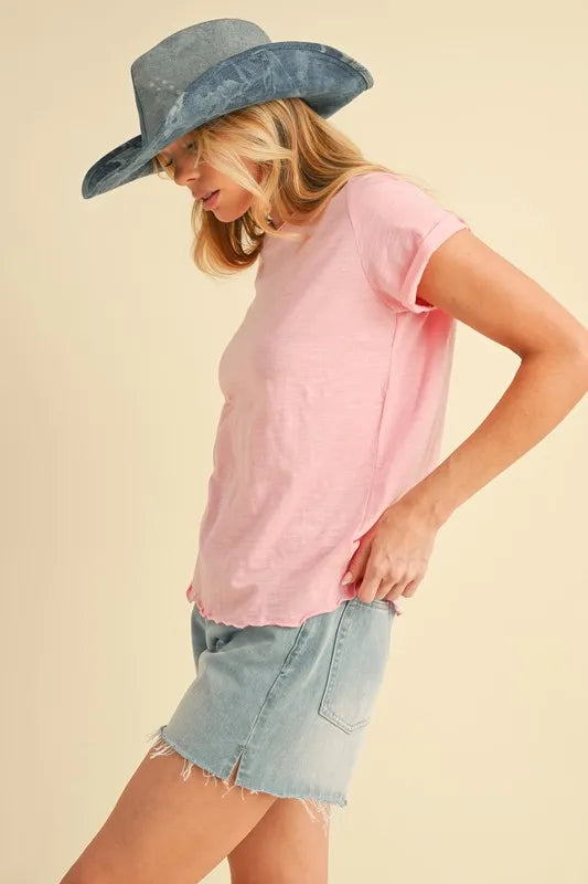 Aemi + Co Lettuce Edge Round Neck Short Sleeve T-Shirt - Brittney MADE