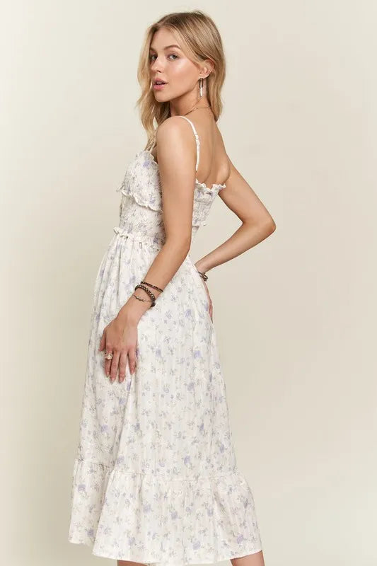 ADORA Smocked Floral Sweetheart Neck Cami Dress - Brittney MADE