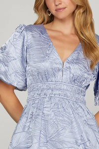 She + Sky Crinkle Woven V-Neck Balloon Sleeve Mini Dress - Brittney MADE