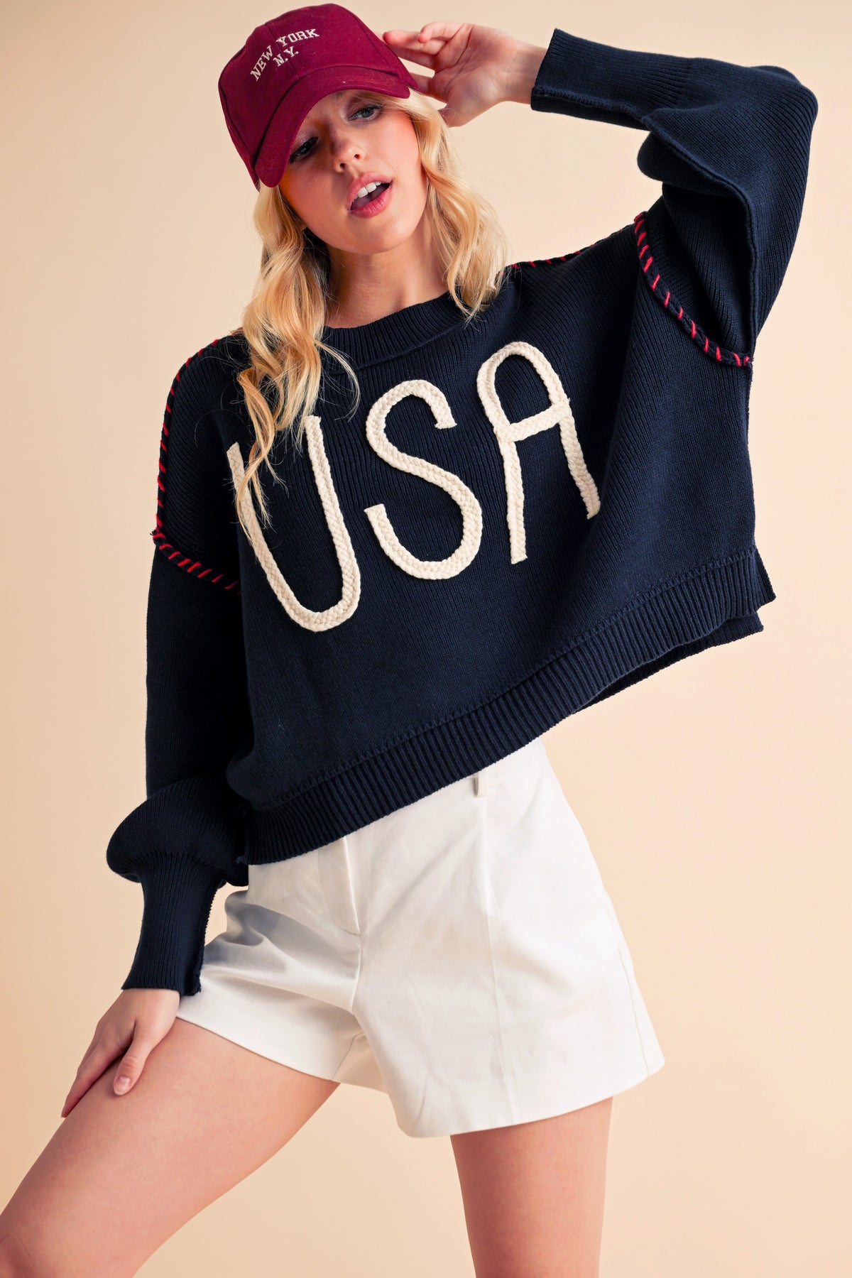 Aemi + Co USA Side Slit Round Neck Sweater - Brittney MADE