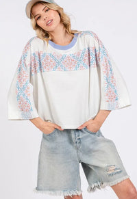 SAGE+FIG Patchwork Breeze Contrast Oversized T-Shirt - Brittney MADE