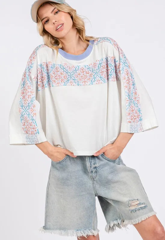 SAGE+FIG Patchwork Breeze Contrast Oversized T-Shirt - Brittney MADE
