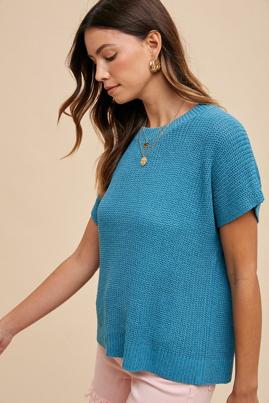 Annie Wear Round Neck Short Sleeve Sweater - Brittney MADE