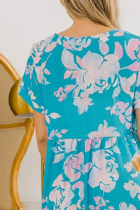 BiBi Floral Crinkle Shirred Ruffle Detail V Neck Dress - Brittney MADE