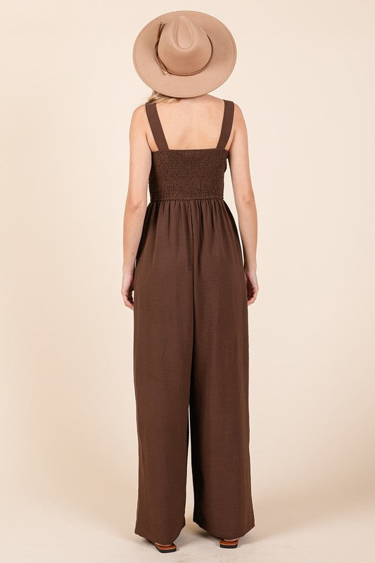 Mittoshop Smocked Wide Strap Wide Leg Overalls - Brittney MADE