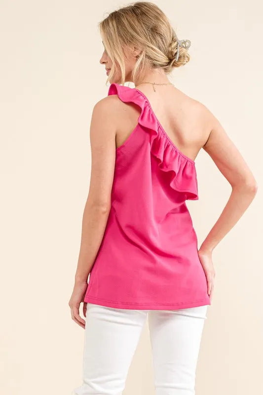 And The Why Ruffle One Shoulder Sleeveless Tank Top - Brittney MADE