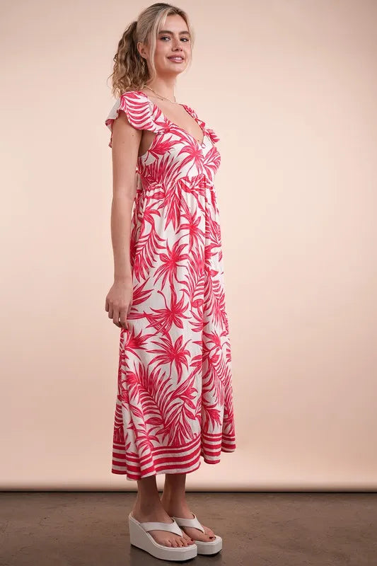 VERY J Tropical Printed Midi Summer Boho Dress - Brittney MADE