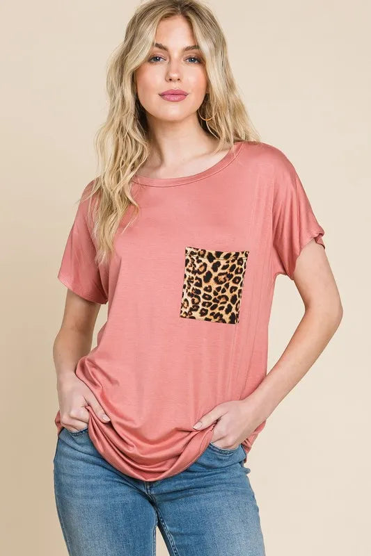 BOMBOM Leopard Chest Pocket Tee - Brittney MADE