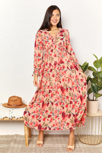 Double Take Floral Frill Trim Flounce Sleeve Plunge Maxi Dress - Brittney MADE