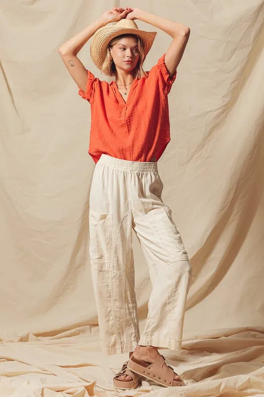 SO ME Cotton Linen Textured Woven Slouchy Wide Leg Pants - Brittney MADE