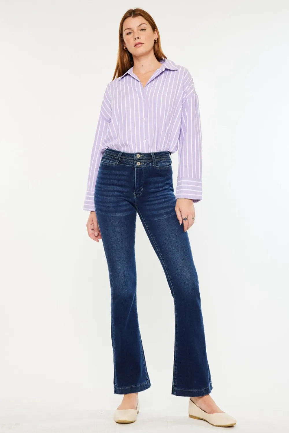 Kancan High Rise Double Waistband Flare Jeans - Brittney MADE