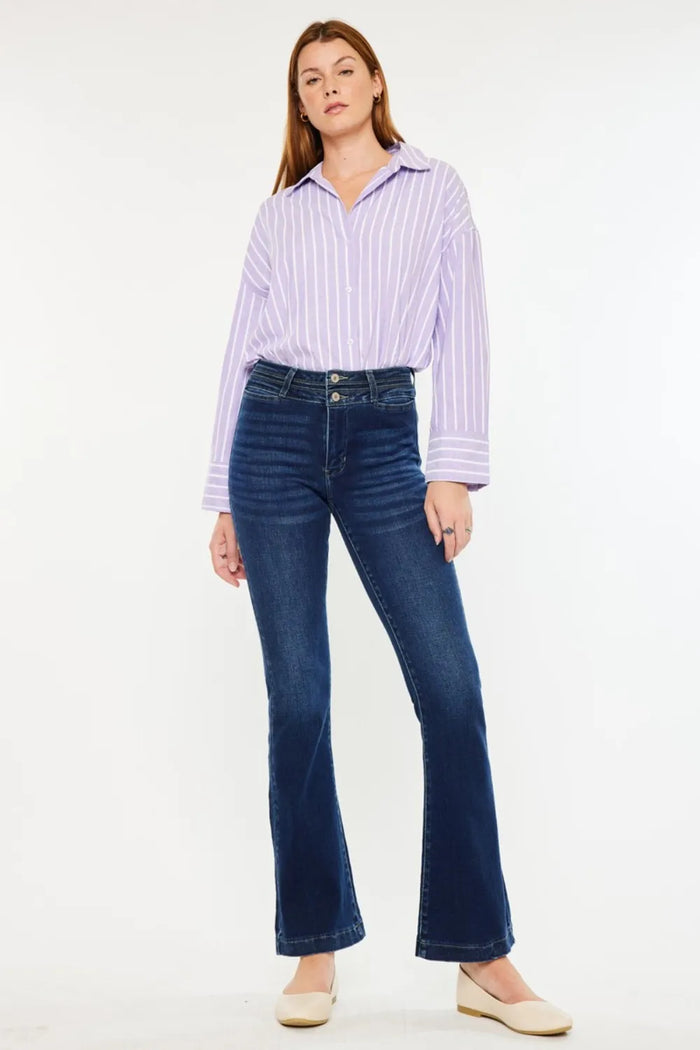 Kancan High Rise Double Waistband Flare Jeans - Brittney MADE