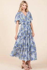 Mittoshop Floral Tie Waist Flutter Sleeve Tiered Dress - Brittney MADE