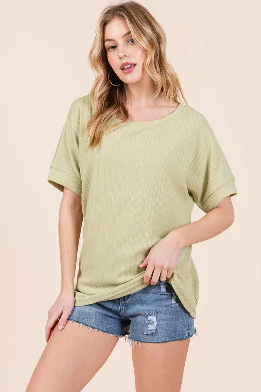 BOMBOM Rib Knit Short Sleeve T-Shirt - Brittney MADE