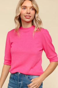 Haptics Tied Back Mock Neck Half Sleeve Knit Top - Brittney MADE