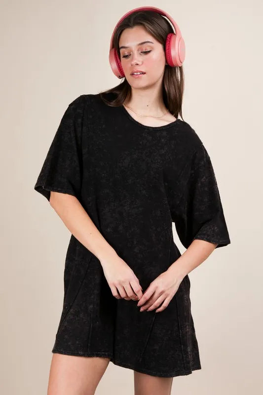 VERY J Mineral Washed Oversized Knit Comfy Romper - Brittney MADE