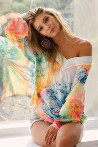 BiBi Tie Dye Soft Knit Jersey V-Neck Top - Brittney MADE
