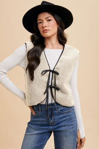 Annie Wear V-Neck Tie Detail Vest Coat - Brittney MADE