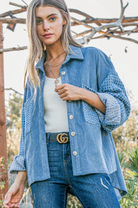 And The Why Button Down Corduroy Contrast Texture Long Sleeve Shacket - Brittney MADE