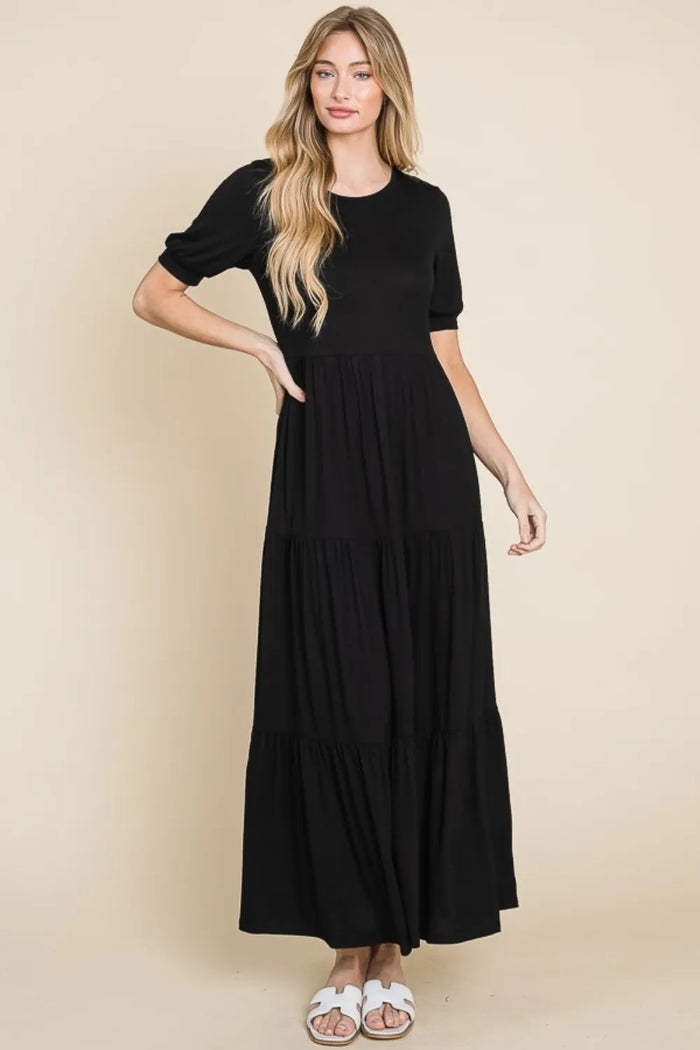 BOMBOM Short Sleeve Tiered Maxi Dress - Brittney MADE