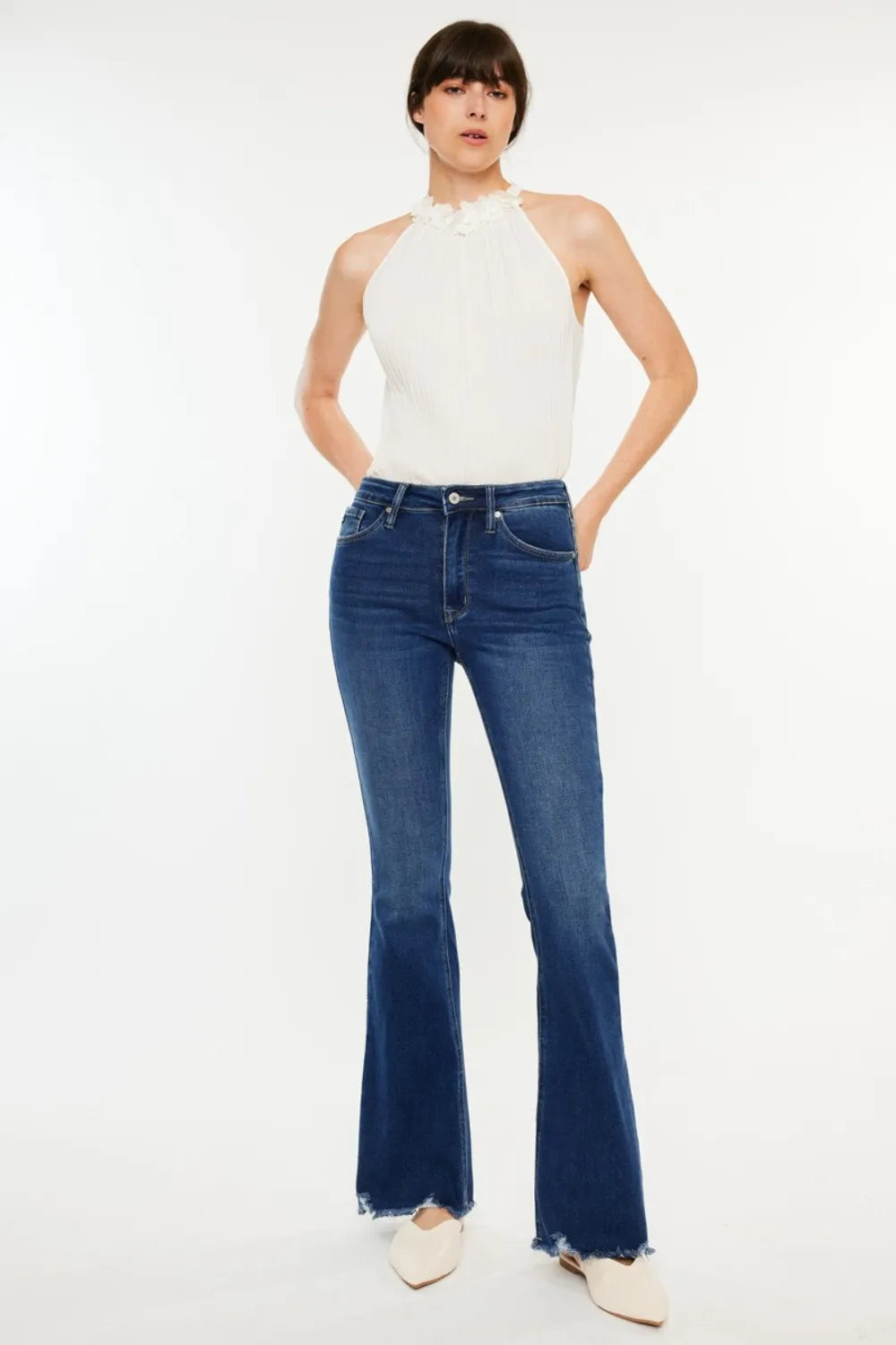 Kancan Cat's Whiskers Raw Hem Flare Jeans - Brittney MADE