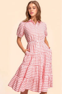 Davi & Dani Puff Short Sleeve Ruffle Shirt Dress - Brittney MADE