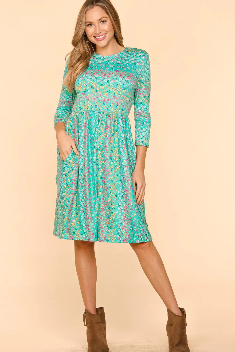 Haptics Round Neck Floral Dress with Pockets - Brittney MADE