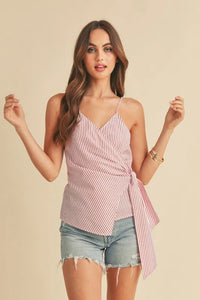 Aemi + Co Side Knotted Surplice Striped Cami - Brittney MADE