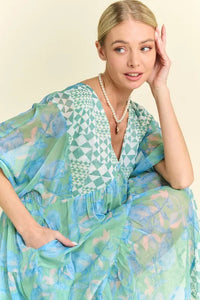 Davi & Dani Geo and Floral Print Mixed Tiered Dress - Brittney MADE