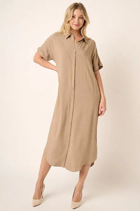 Mittoshop Collared Neck Dolman Short Sleeve Midi Shirt Dress - Brittney MADE