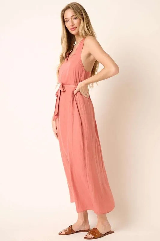 Mittoshop Cross Back Belted V Neck Tank Maxi Dress - Brittney MADE