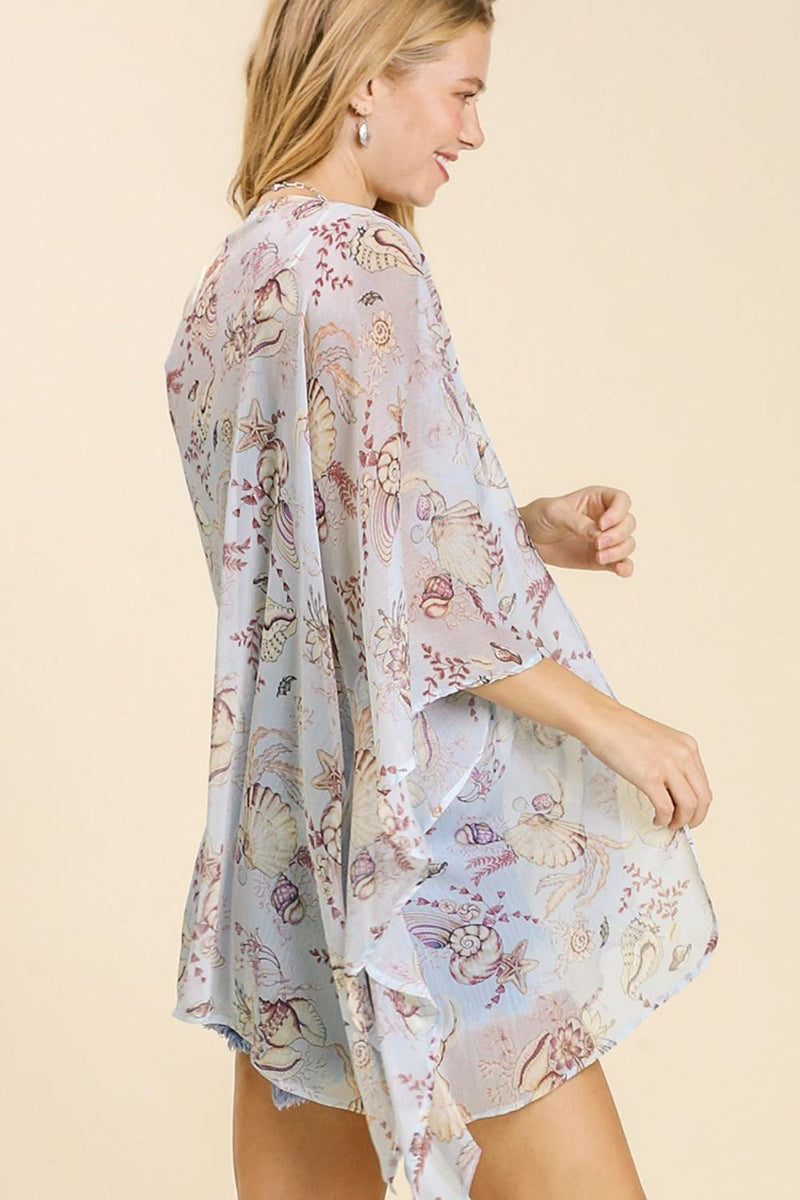 Umgee Full Size Sheer Mixed Print Kimono with Side Slit Plus Size - Brittney MADE