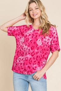 BOMBOM Leopard V-Neck Short Sleeve T-Shirt - Brittney MADE