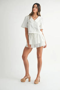 MABLE Collared Button Down Crop Top and Skort Set - Brittney MADE