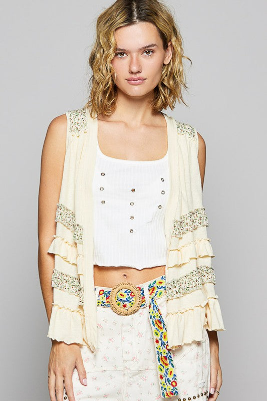 POL Ruffled Open Front Sleeveless Cardigan - Brittney MADE
