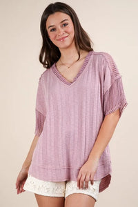 VERY J Oversized Contrast Knit Comfy Casual Top - Brittney MADE