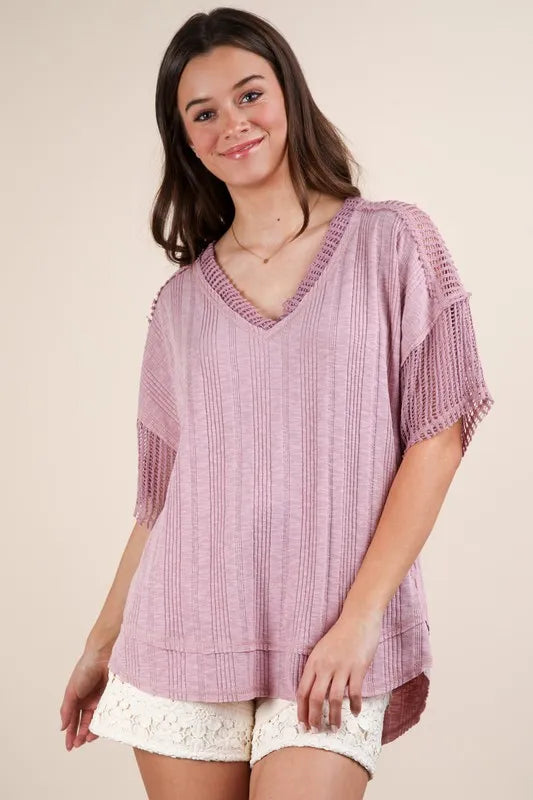 VERY J Oversized Contrast Knit Comfy Casual Top - Brittney MADE
