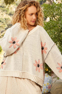 POL V-Neck Floral Pattern Chenille Sweater - Brittney MADE