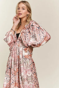 ADORA Printed V-Neck Batwing Sleeve Dress - Brittney MADE