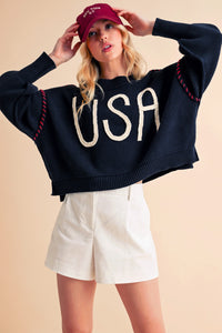Aemi + Co USA Side Slit Round Neck Sweater - Brittney MADE