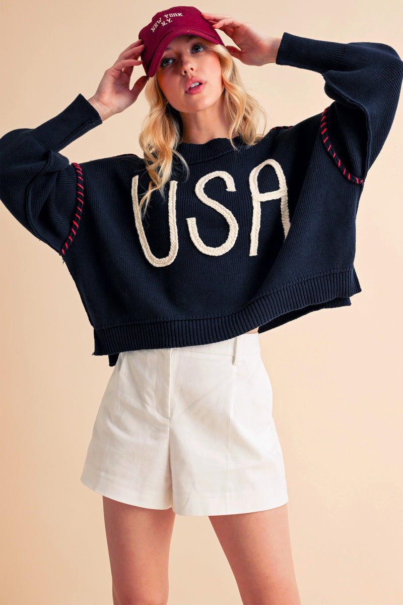 Aemi + Co USA Side Slit Round Neck Sweater - Brittney MADE