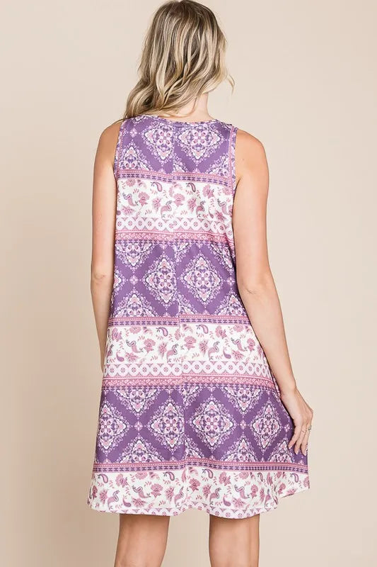 BOMBOM Bohemian Print Sleeveless Dress - Brittney MADE