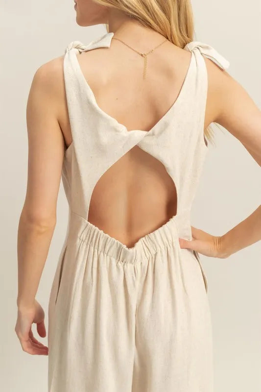 HYFVE Cutout Back Knotted Strap Wide Leg Jumpsuit - Brittney MADE
